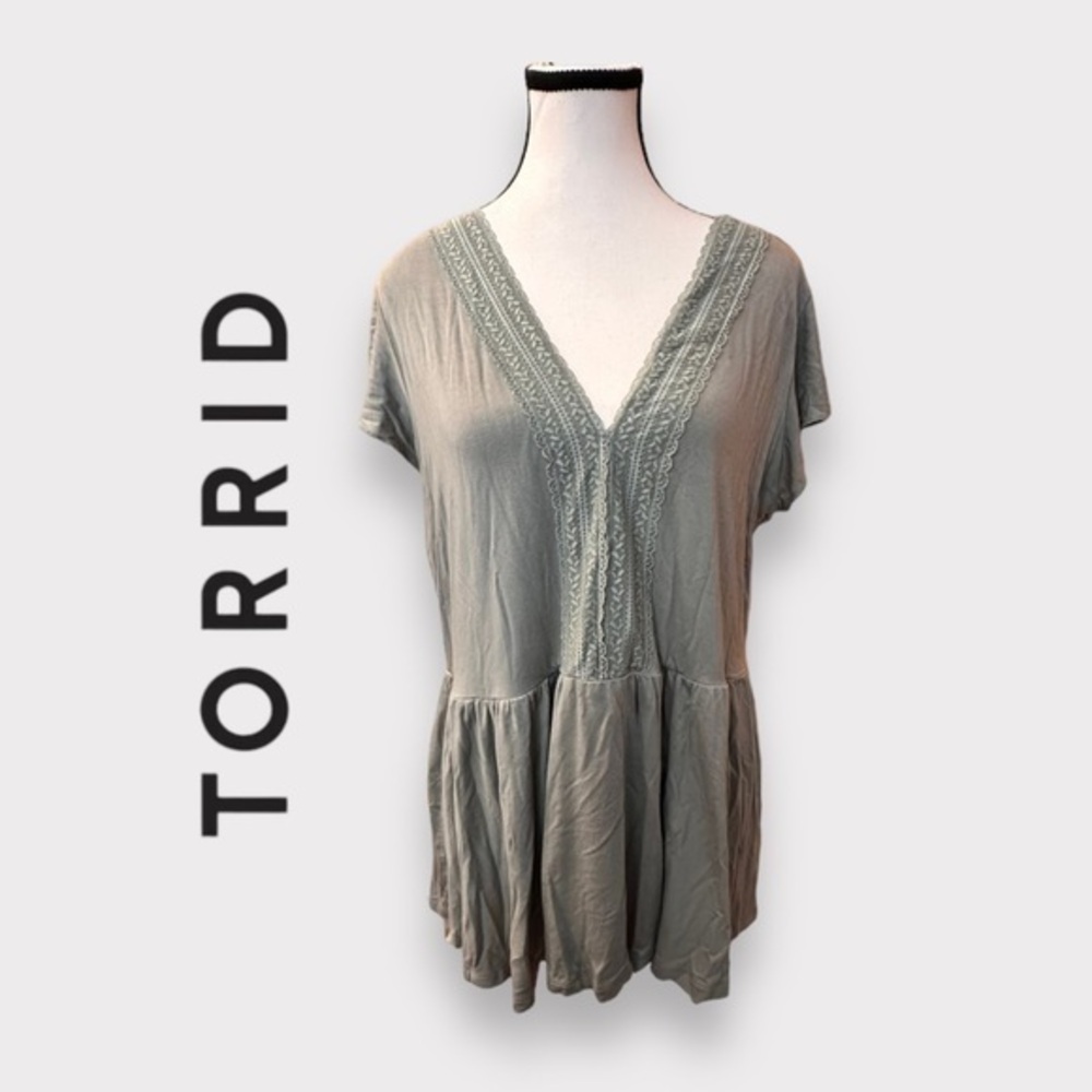 Women’s Torrid Super Soft Knit V Neck Lacey Sage Babydoll 1 1X 1XL
